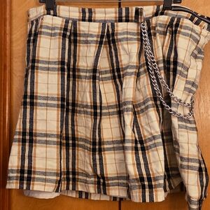 Forever 21 Beige Plaid Mini Skirt with Chain